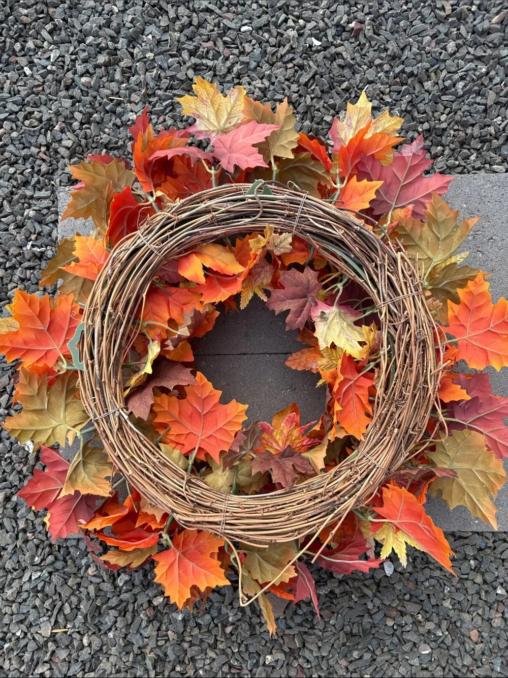 Autumn Maple Leaf Holiday Wreath - Orange Fall Door Decor
